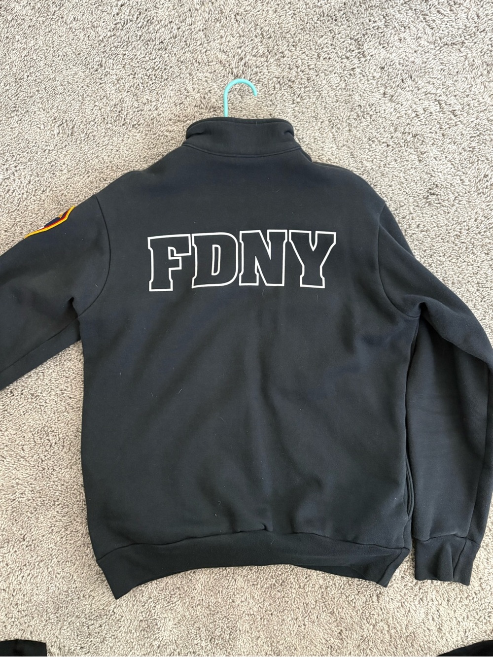 NYFD Black Men's Quarter-Zip Firefighter Pullover Sweater - Picture 2 of 3
